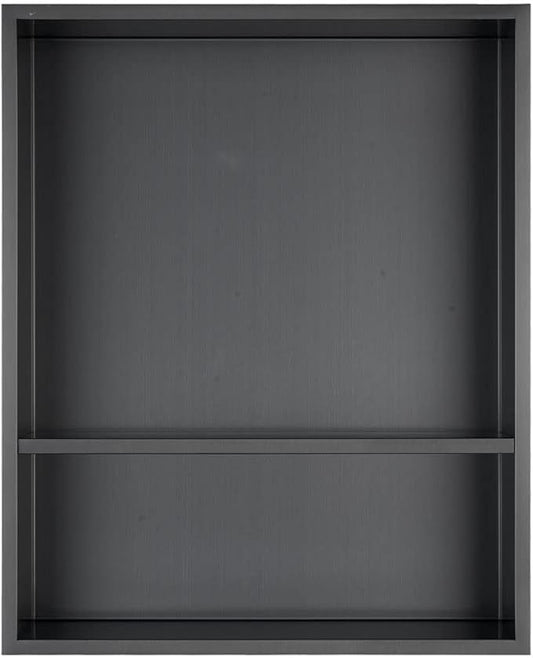 Shower Niche, 16"x20" No Tile Needed, The Insert Storage Rectangle Double Shower Shelf is Easy to Install, Stainless Steel, Black Grey