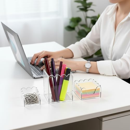 YAGELI Acrylic Desk Organizer Set of 3, Clear - Image 3