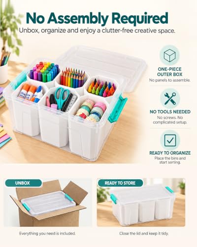 Clear Storage Boxes with 6 Tall Inserts, Large Plastic - Image 4