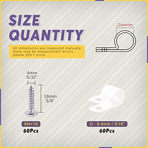 Swpeet 60 Pack White 5/16 Inch Nylon Plastic R-Type Cable - Image 3