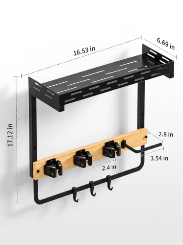 Broom Holder Wall Mount, All-in-One Cleaning Tool Organizer Shelf - Image 4