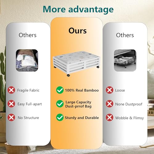 Bamboo Under Bed Storage with Wheels Rolling Underbed Drawer - Image 5