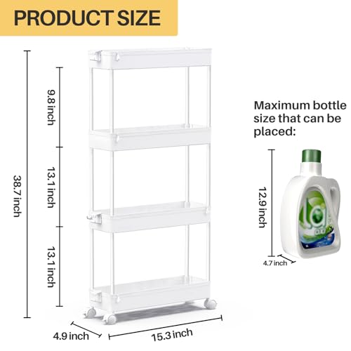 SPACEKEEPER Slim Rolling Storage Cart, 4 Tier Bathroom Cart - Image 5