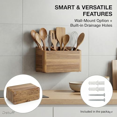 Dstuff Wood Utensil Holder for Kitchen Counter - Large Kitchen - Image 5