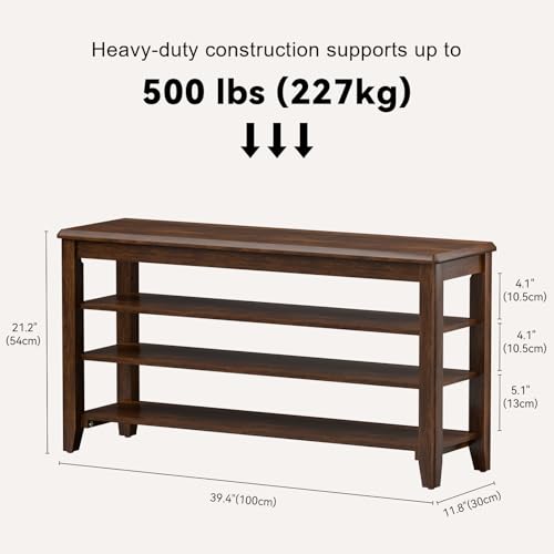 Shoe Rack Bench with 3 Tier Adjustable Shelves Rubberwood - Image 3