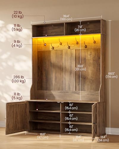 VASAGLE 5-in-1 Hall Tree with Bench and Shoe Storage - Image 3