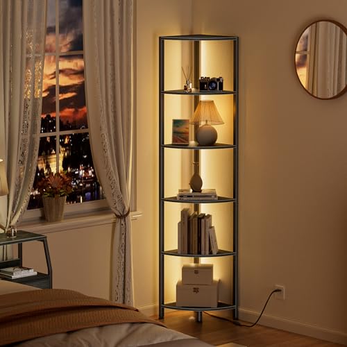 Furnulem 6 Tier Corner Shelf with LED Light, 67.5" Black Narrow - Image 4
