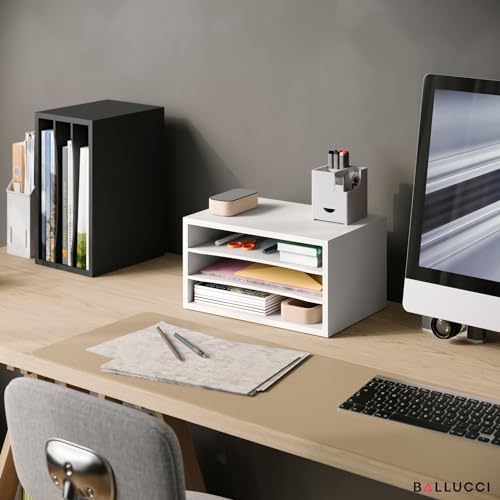 Ballucci Paper Organizer, 3-Tier Stackable Wood Desk Organizer - Image 3