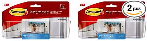 Command Medium Caddy, Clear, with 4 Clear Indoor Strips, Organize Damage-Free (Pack of 2)