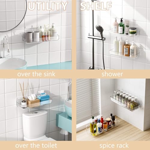 UDD Acrylic Clear Shower Caddy Adhesive Shelf, 2pc Plastic Shower - Image 6