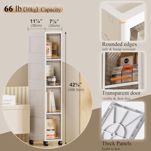 TEAMIX 4 Tier Slim Rolling Bathroom Storage Cabinet - Image 4