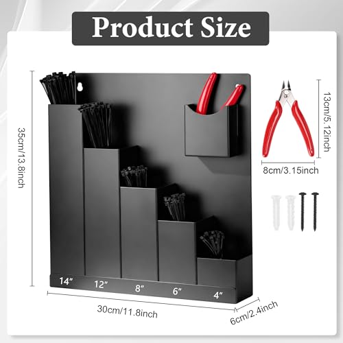 Cable Tie Holder with Cutter Pliers & 250 Zip Ties Wall Mount Zip - Image 3
