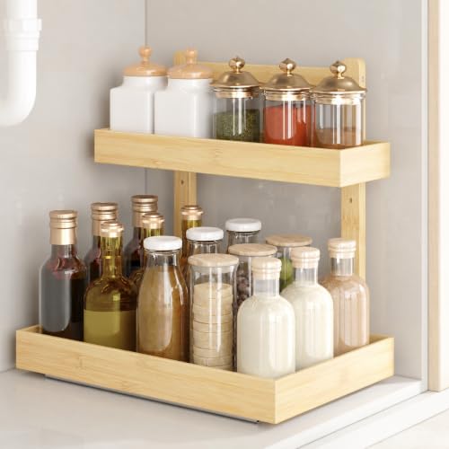 Bamboo Under Sink Organizer 2 Pack, 2-Tier Pull Out Cabinet - Image 3