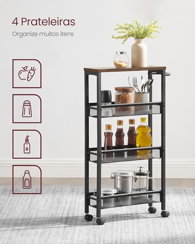 VASAGLE 4-Tier Slim Rolling Storage cart with Wheels, 5.1 Inches - Image 5