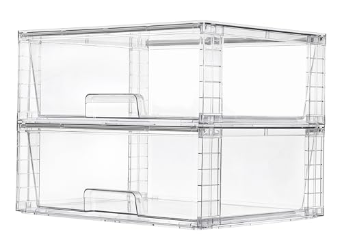 Vtopmart 2 Pack Large Clear Stackable Plastic Storage Drawers - Image 2