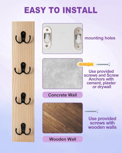UCEC Vertical Wooden Key Rack with Hooks, Space-Saving Entry Wall - Image 4