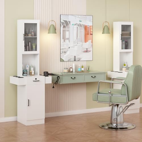 Salon Station for Hair Stylist,Hair Styling Storage Cabinet,White - Image 5