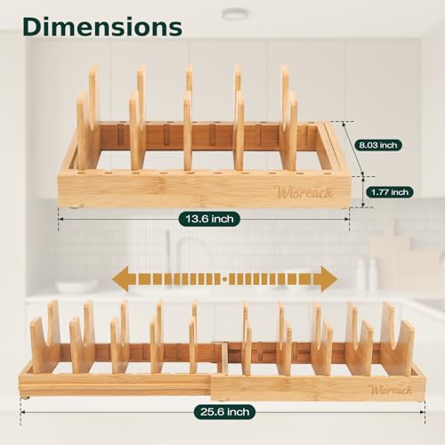 Wisreach Bamboo Pot Lid Organizer, Adjustable Kitchen Organizer - Image 3