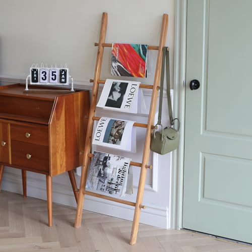FUIN Blanket Ladder, 57in Rustic Extended Side Wood Decor Rack - Image 6