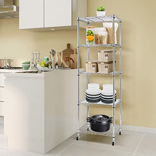 5 Tier Wire Shelving Unit With Wheels, Adjustable Narrow Metal - Image 3