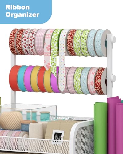 Rsaayekkt Rolling Wrapping Paper Storage Cart with Fabric - Image 3