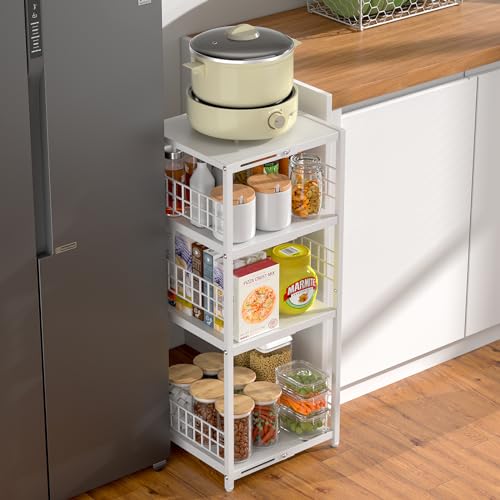 4 Tier Expandable Slim Storage Shelf, Metal Shelving Unit - Image 5