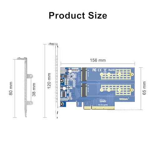 10Gtek Dual M.2 NVMe SSD Adapter Card - PCIe 3.0 x8 Slot (M-Key) - Image 6