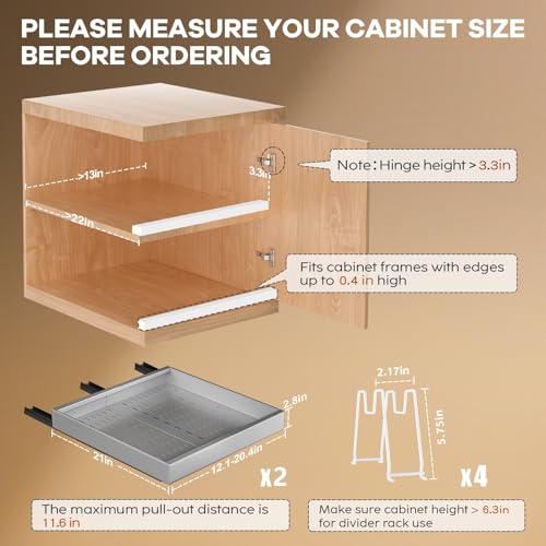 Seinloes 2 Pack Pull out Cabinet Organizer 21"Deep With Raising - Image 3
