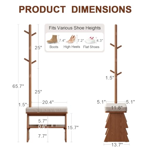 Coat Rack with Shoe Storage, Shoe Rack with 8 Hook, Walnut - Image 3