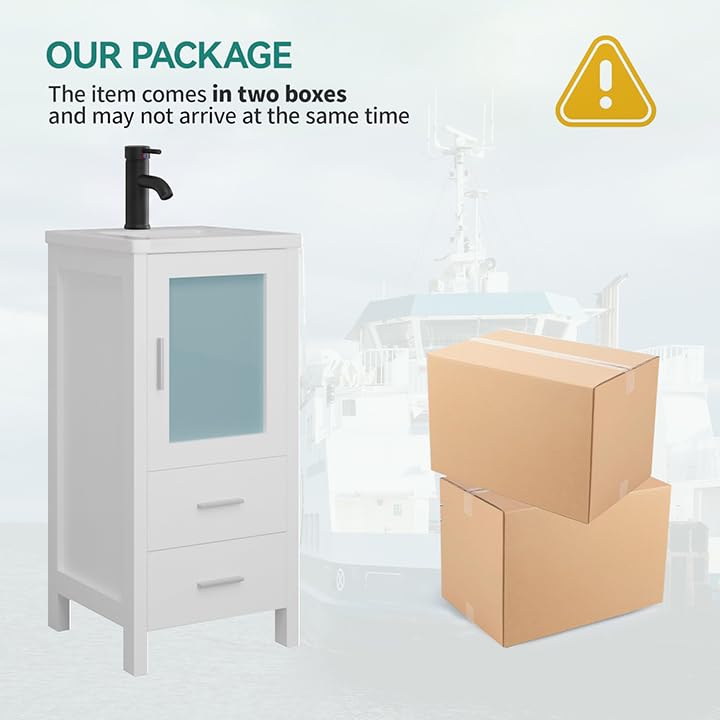 16 inch White Bathroom Vanity with Sink, Black Faucet - Image 7