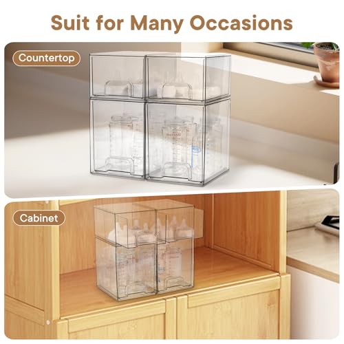 Baby Bottle Organizer, 4 Pack Clear Space-Saving Stackable Drawer - Image 6