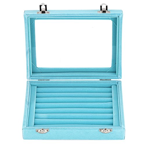 7 Slots Velvet Glass Ring Jewellery Display Storage Box Tray Case - Image 3