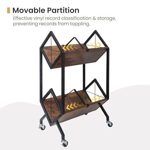 Vinyl Record Storage Holder with Wheels, 2-Tier Record - Image 6