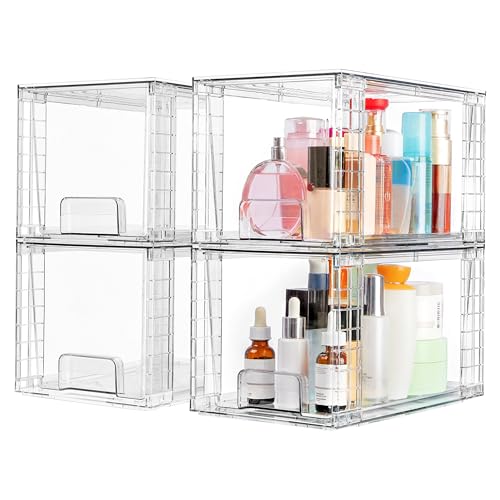 Vtopmart 4 Pack Large Stackable Storage Drawers, Clear - Image 2
