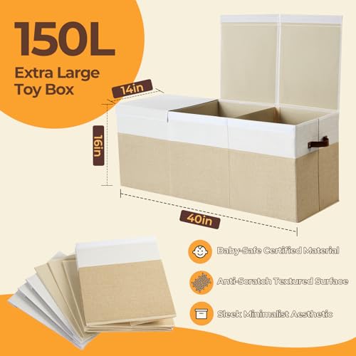 Extra Large Toy Box with Lid,Collapsible Toy Storage Chest,Beige - Image 3