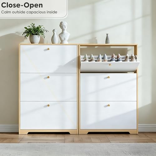 Nicetree Shoe Storage Cabinet with 3 Flip Drawer, Narrow - Image 7