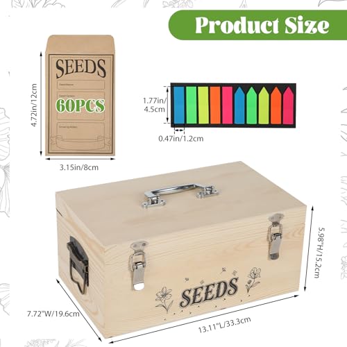 13.1”×7.7”×6” Wood Seed Storage Box 60pcs Seed Envelopes - Image 3