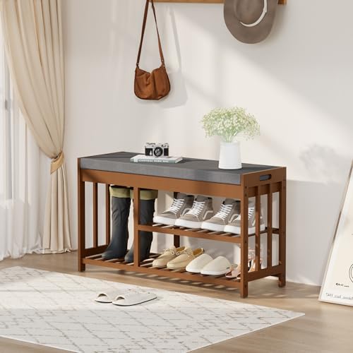Shoe Rack Bench for Entryway, Bamboo Shoe Storage Bench - Image 6