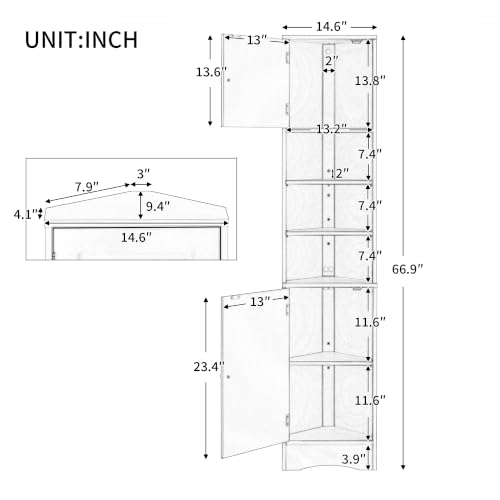 Favfurish Corner Bathroom Cabinet with Adjustable Shelves, 2 - Image 3