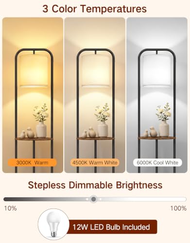 Floor Lamp with Shelves & Remote, Dimmable Standing Lamp - Image 3