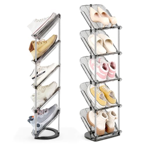 Slanted Narrow Shoe Rack 5 Tiers, Slim Depth Vertical Shoe Shelf - Image 2