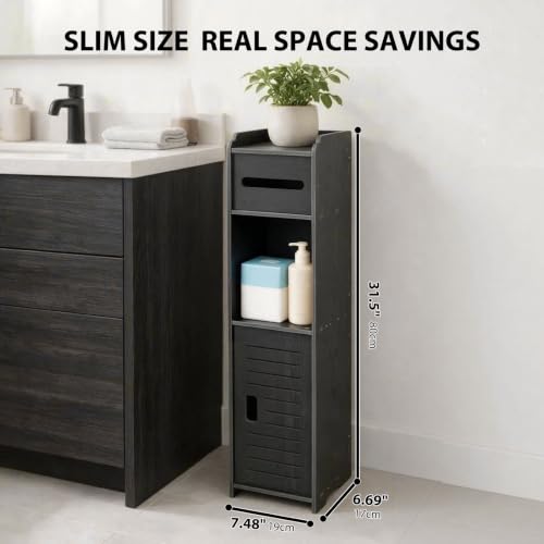 Toilet Paper Holder Stand, Slim Bathroom Storage Cabinet - Image 3