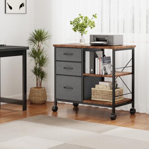 DUMOS 3 Drawer Mobile File Cabinet, Rolling Printer Stand - Image 3
