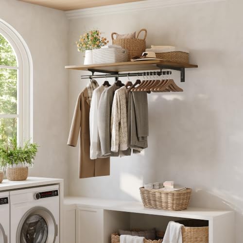 IAE Wall Mounted Clothes Rack with Shelf and Hanging Rod, 36x24in - Image 2