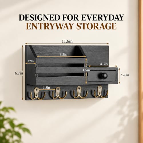 Key Holder Wall Mount with Mail Organizer, Drawer | Home Organization - Image 3