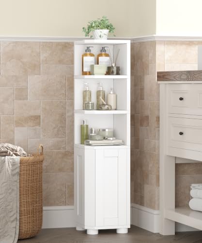 Small Bathroom Corner Storage Cabinet with 3 Open Shelves - Image 4