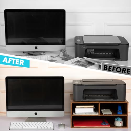 Printer Stand Shelf with Storage Wood Desk Paper Organizer - Image 3