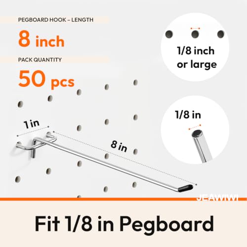 50 Pcs Metal Pegboard Hooks, 8 Inch, Fit 1/8 in Peg Board - Image 3