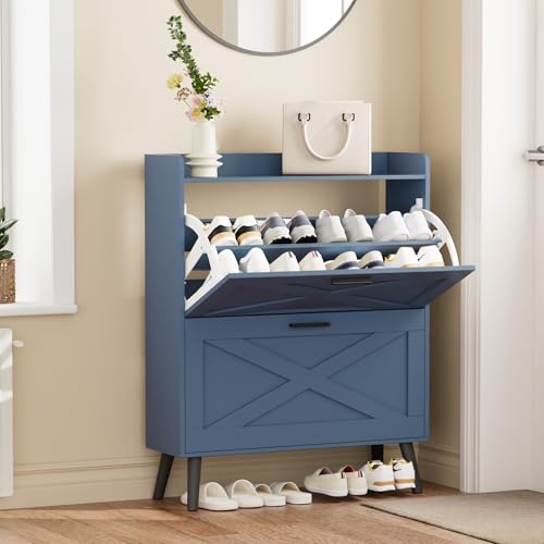 Homleke Farmhouse Shoe Storage Cabinet with Flip Drawers & Barn - Image 4