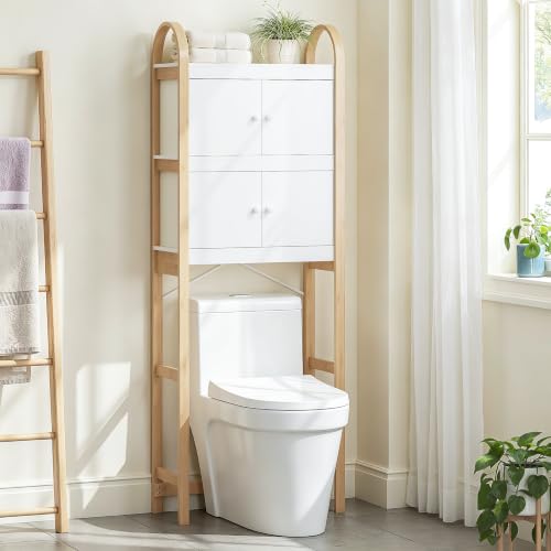 UTEX Over the Toilet Storage Cabinet with Doors, Arched Bamboo - Image 2